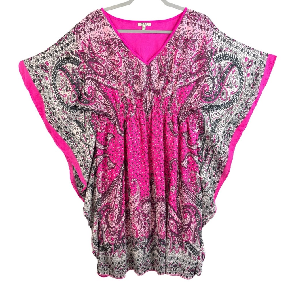 MPH Collection Large Pink Paisley Kimono Blouse Boho Batwing Top‎